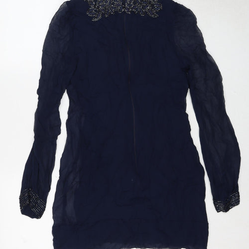French Connection Womens Blue Floral Silk A-Line Size 10 Round Neck Zip