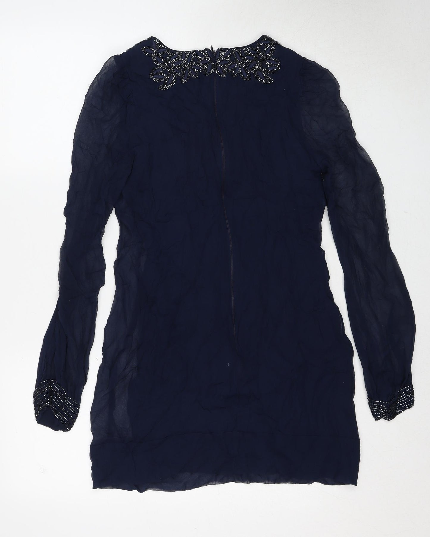 French Connection Womens Blue Floral Silk A-Line Size 10 Round Neck Zip