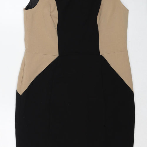 New Look Womens Black Colourblock Polyester Shift Size 12 Round Neck Zip