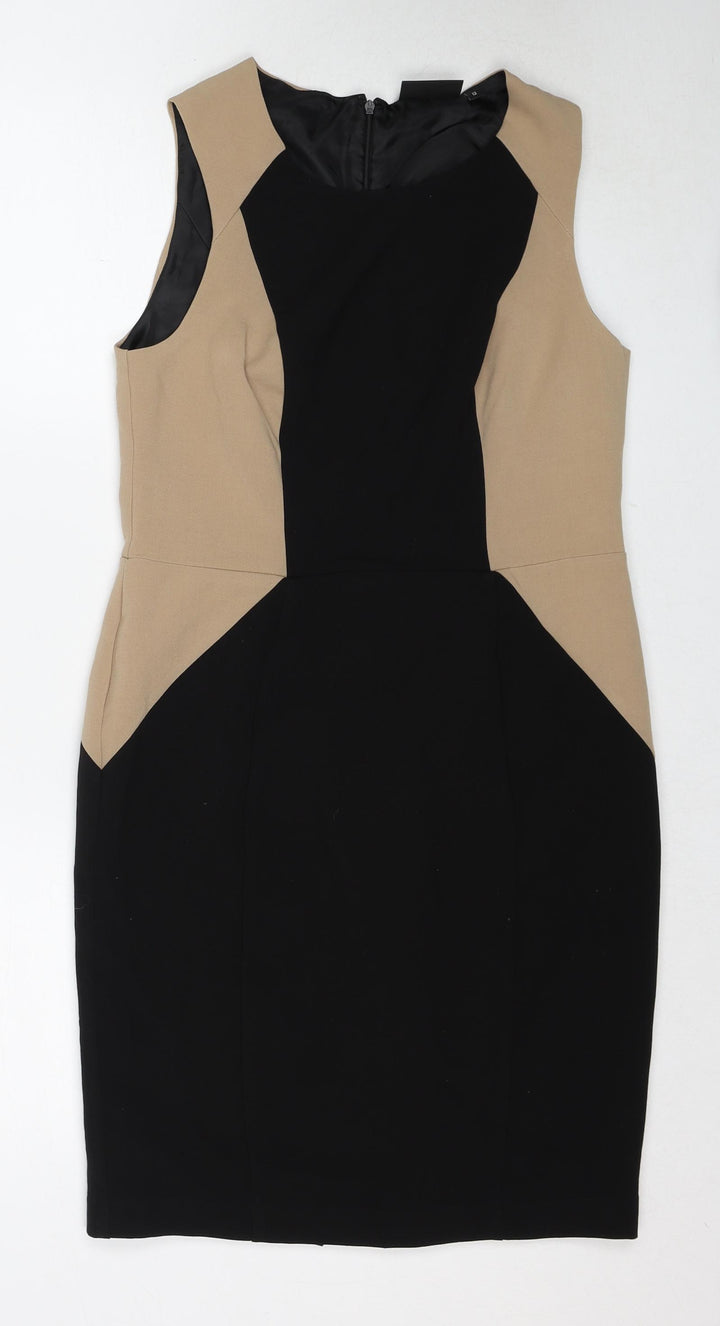 New Look Womens Black Colourblock Polyester Shift Size 12 Round Neck Zip