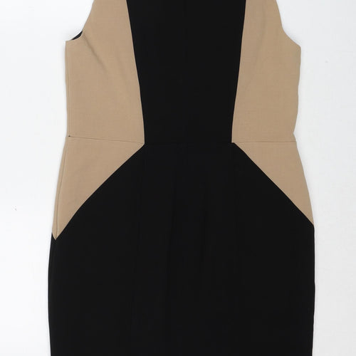 New Look Womens Black Colourblock Polyester Shift Size 12 Round Neck Zip