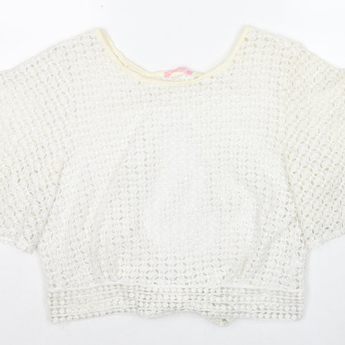 Fashion Womens White Polyester Basic Blouse Size XL Boat Neck - Open Back Angel Sleeve
