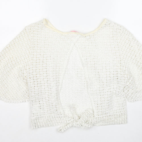 Fashion Womens White Polyester Basic Blouse Size XL Boat Neck - Open Back Angel Sleeve