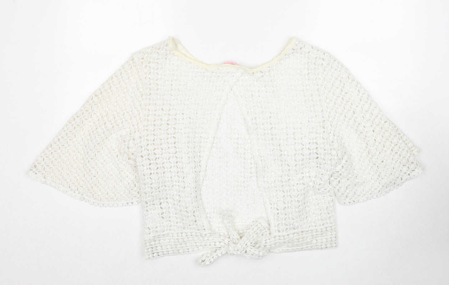 Fashion Womens White Polyester Basic Blouse Size XL Boat Neck - Open Back Angel Sleeve