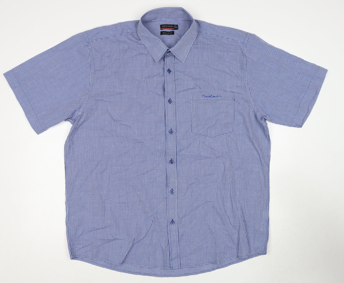 Pierre Cardin Mens Blue Check Cotton Button-Up Size 3XL Collared Button