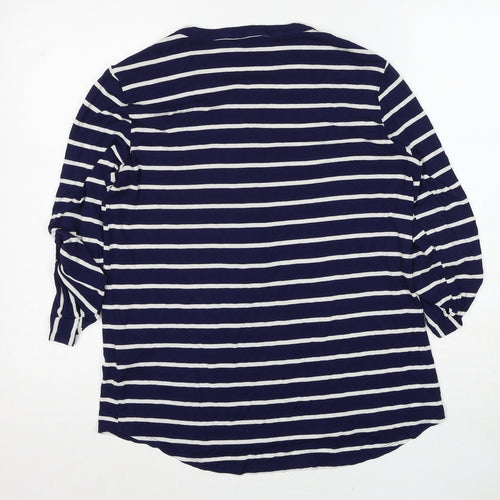 Cable & Gauge Womens Blue Striped Viscose Basic Blouse Size M Boat Neck