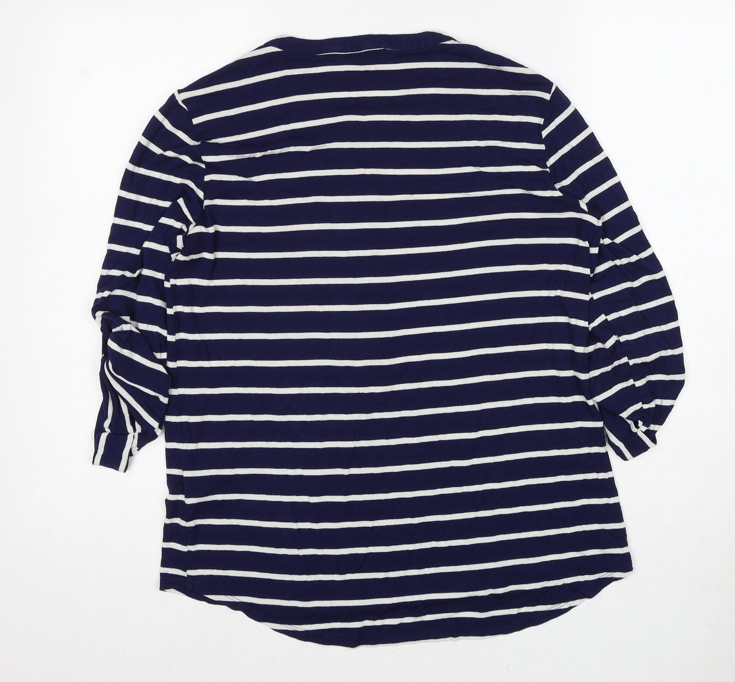 Cable & Gauge Womens Blue Striped Viscose Basic Blouse Size M Boat Neck