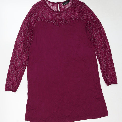 Cellbes Womens Purple Geometric Viscose A-Line Size 10 Round Neck Button - Size 10-12