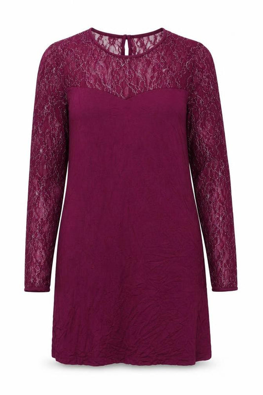 Front view of Cellbes women’s purple geometric viscose a-line, size UK 10, round neck button -, size UK 10-12