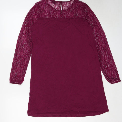 Cellbes Womens Purple Geometric Viscose A-Line Size 10 Round Neck Button - Size 10-12