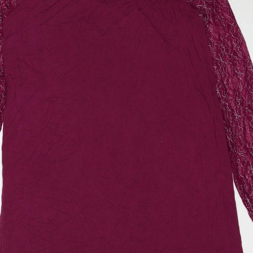 Cellbes Womens Purple Geometric Viscose A-Line Size 10 Round Neck Button - Size 10-12