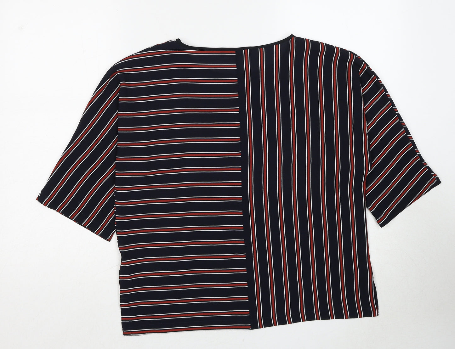 Marks and Spencer Womens Black Striped Polyester Basic T-Shirt Size 10 Round Neck
