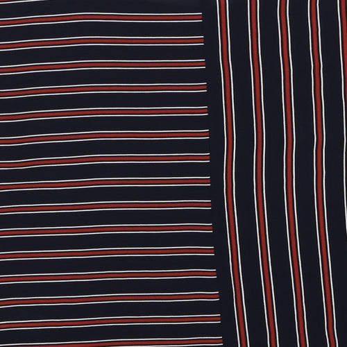 Marks and Spencer Womens Black Striped Polyester Basic T-Shirt Size 10 Round Neck