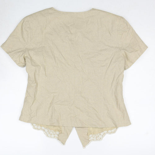 Together Womens Beige Floral Linen Basic Button-Up Size 16 V-Neck
