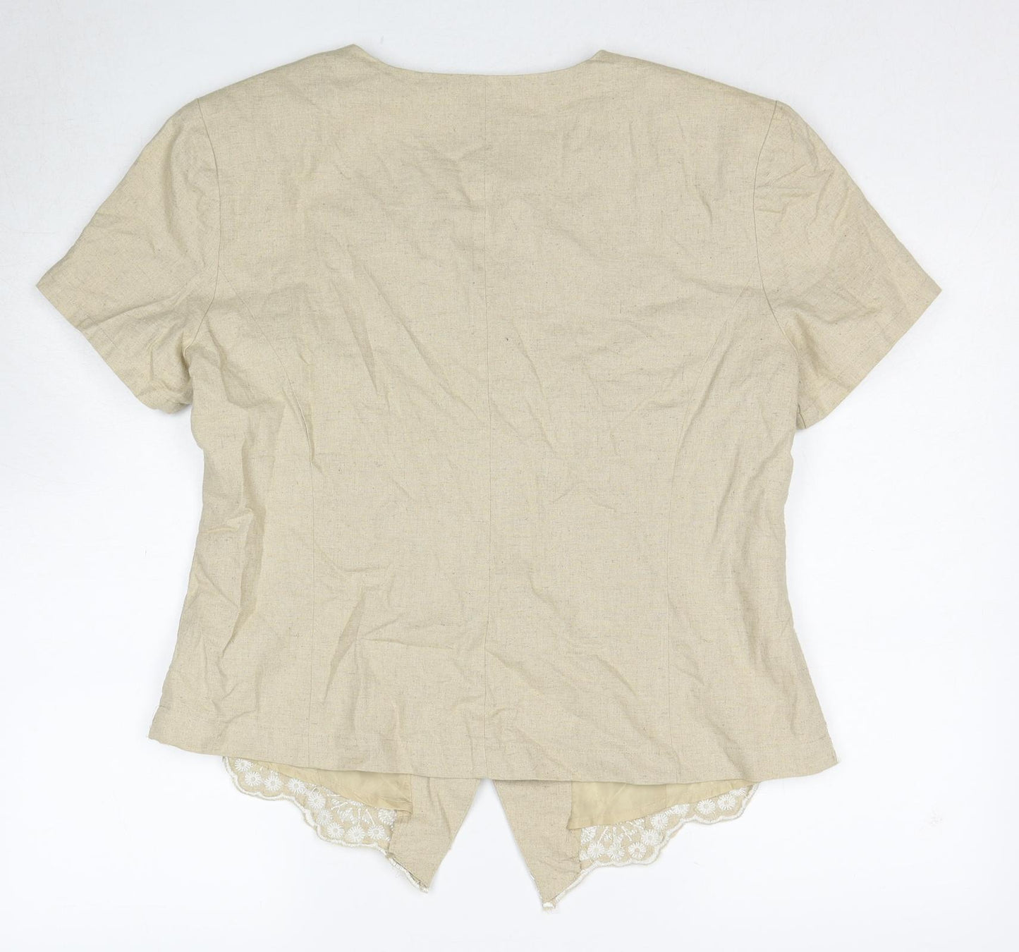 Together Womens Beige Floral Linen Basic Button-Up Size 16 V-Neck