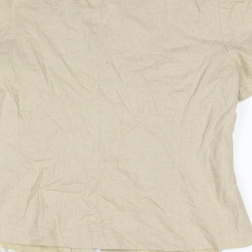 Together Womens Beige Floral Linen Basic Button-Up Size 16 V-Neck