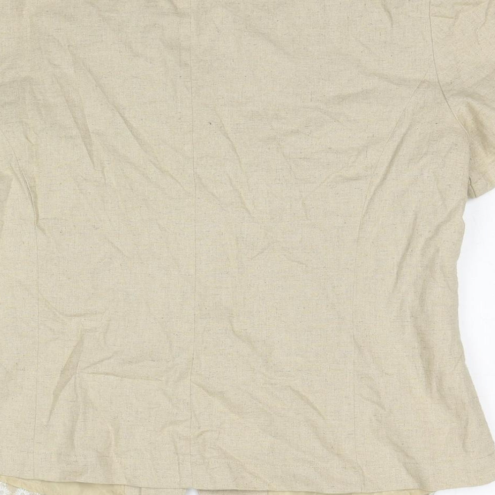 Together Womens Beige Floral Linen Basic Button-Up Size 16 V-Neck