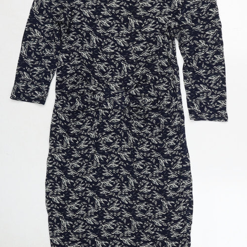 Warehouse Womens Blue Geometric Viscose A-Line Size 10 Round Neck Pullover