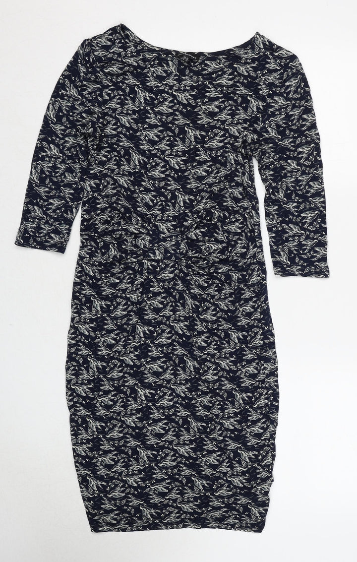 Warehouse Womens Blue Geometric Viscose A-Line Size 10 Round Neck Pullover