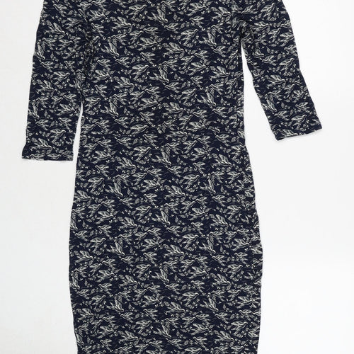 Warehouse Womens Blue Geometric Viscose A-Line Size 10 Round Neck Pullover