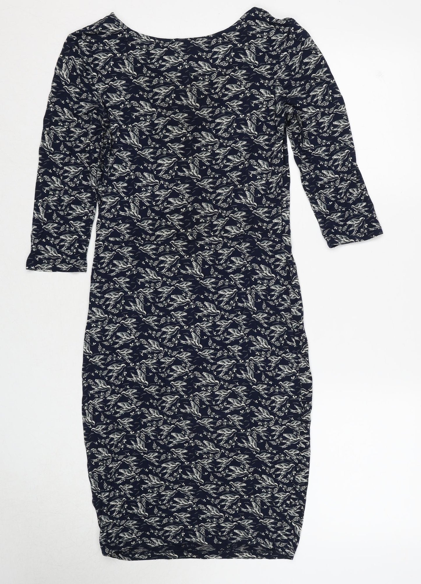 Warehouse Womens Blue Geometric Viscose A-Line Size 10 Round Neck Pullover