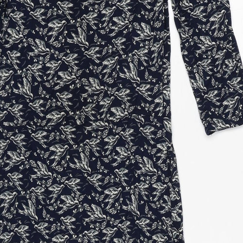 Warehouse Womens Blue Geometric Viscose A-Line Size 10 Round Neck Pullover
