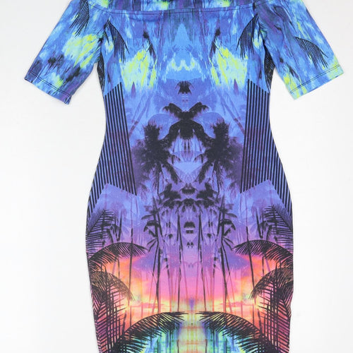 River Island Womens Multicoloured Geometric Polyester Bodycon Size 8 Boat Neck Pullover
