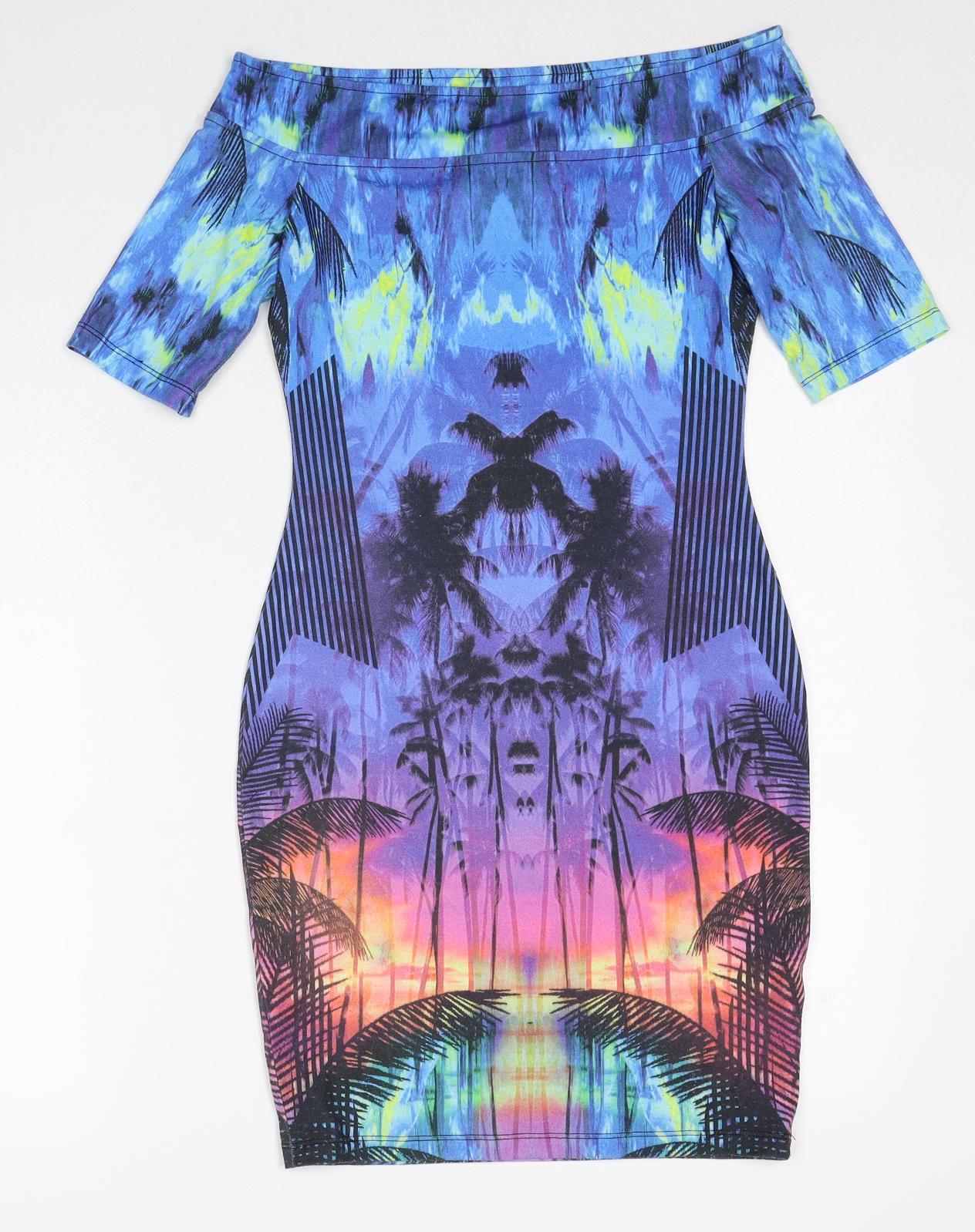 River Island Womens Multicoloured Geometric Polyester Bodycon Size 8 Boat Neck Pullover