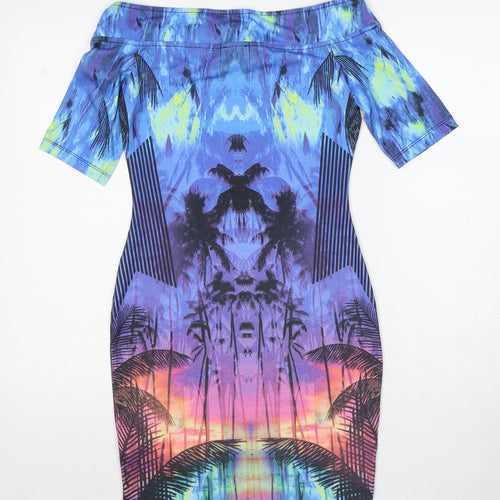 River Island Womens Multicoloured Geometric Polyester Bodycon Size 8 Boat Neck Pullover