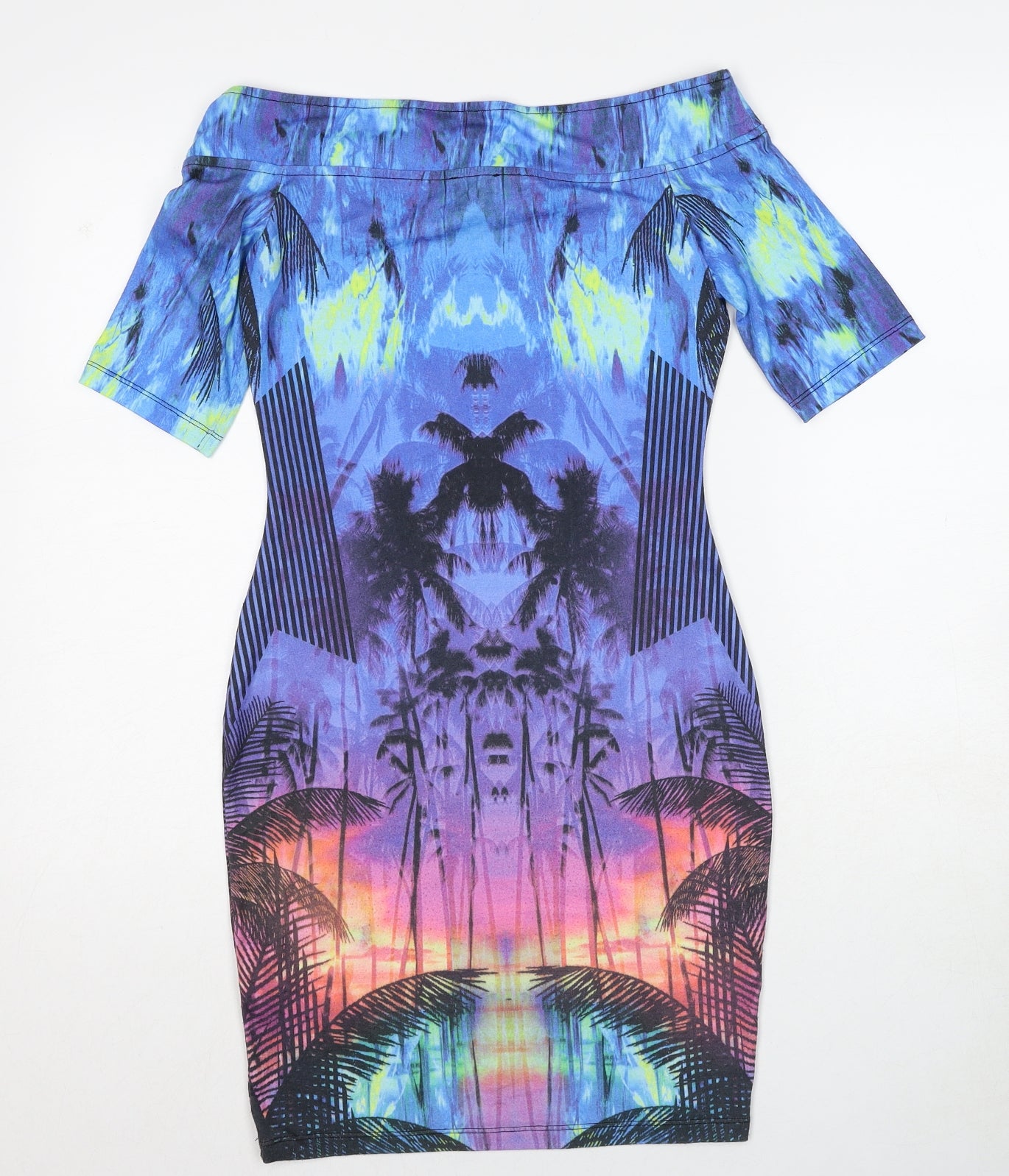 River Island Womens Multicoloured Geometric Polyester Bodycon Size 8 Boat Neck Pullover