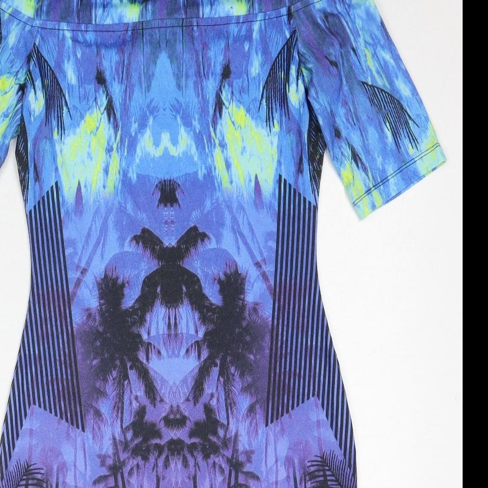 River Island Womens Multicoloured Geometric Polyester Bodycon Size 8 Boat Neck Pullover