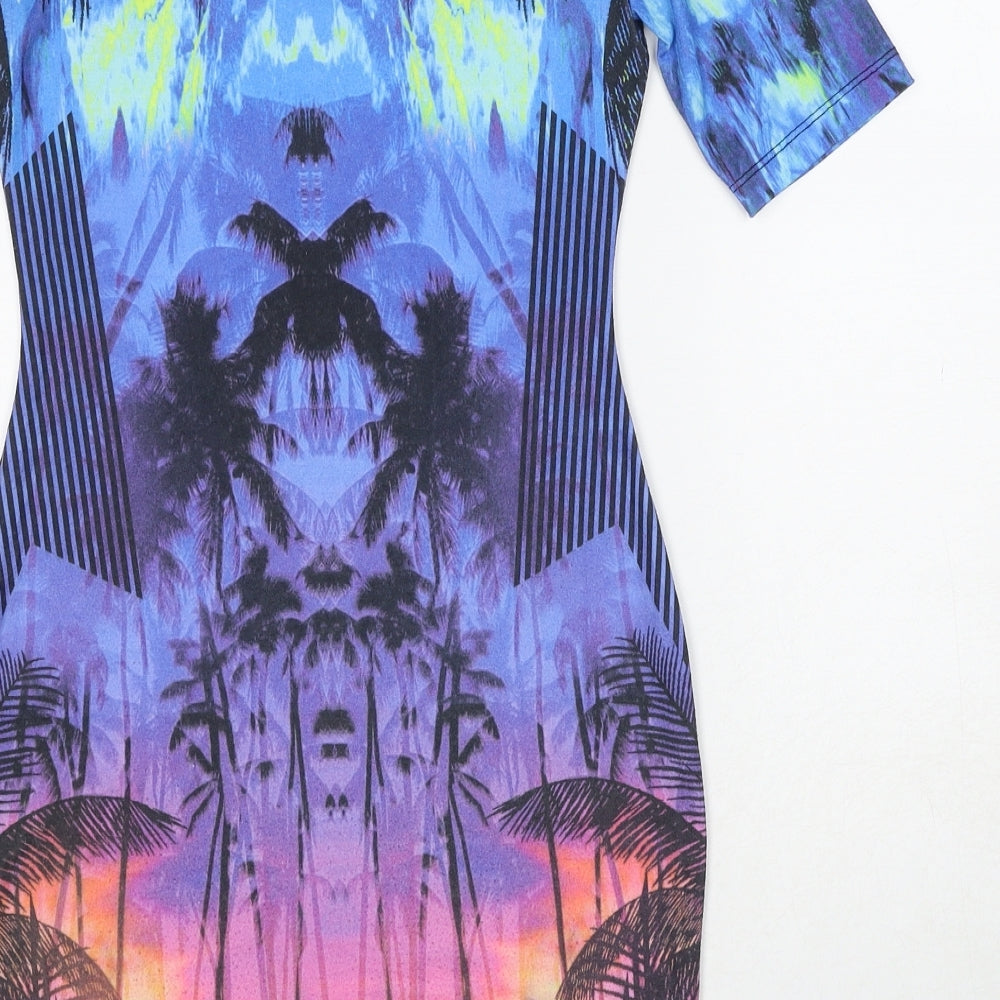 River Island Womens Multicoloured Geometric Polyester Bodycon Size 8 Boat Neck Pullover