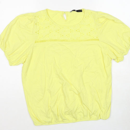 Very Womens Yellow Cotton Basic T-Shirt Size 16 Round Neck