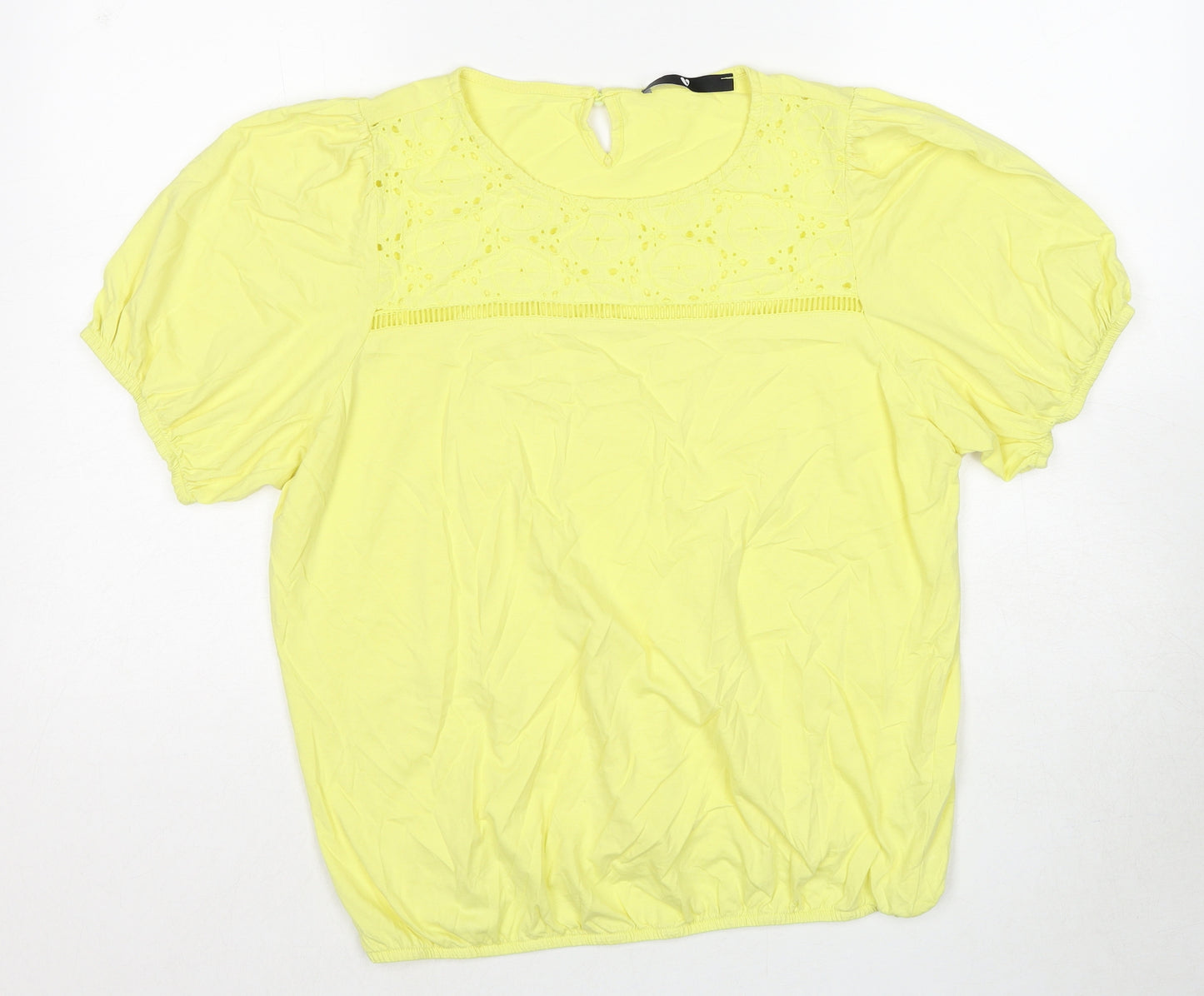 Very Womens Yellow Cotton Basic T-Shirt Size 16 Round Neck