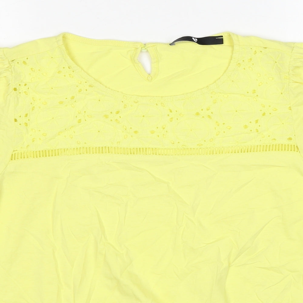 Very Womens Yellow Cotton Basic T-Shirt Size 16 Round Neck