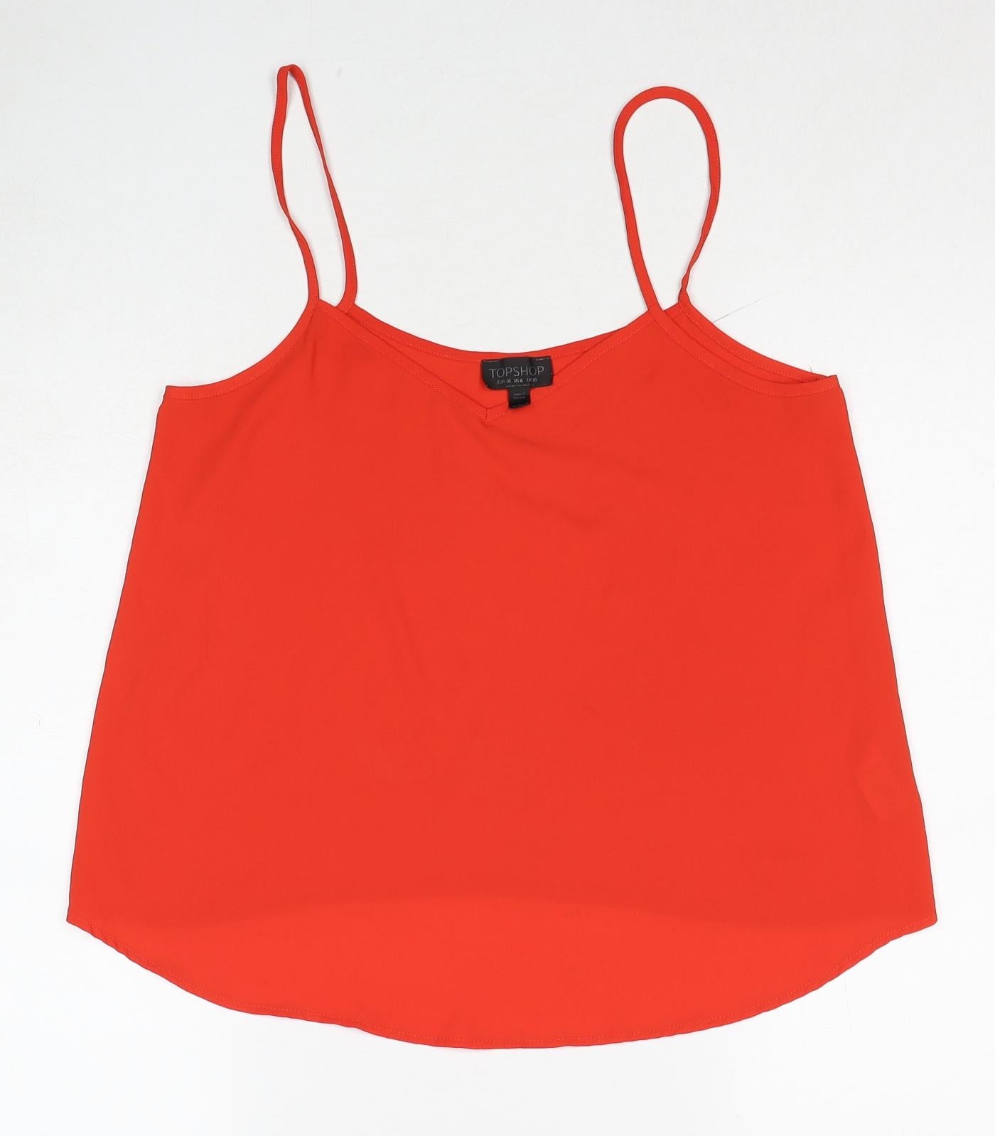 Topshop Womens Red Polyester Basic Tank Size 10 V-Neck