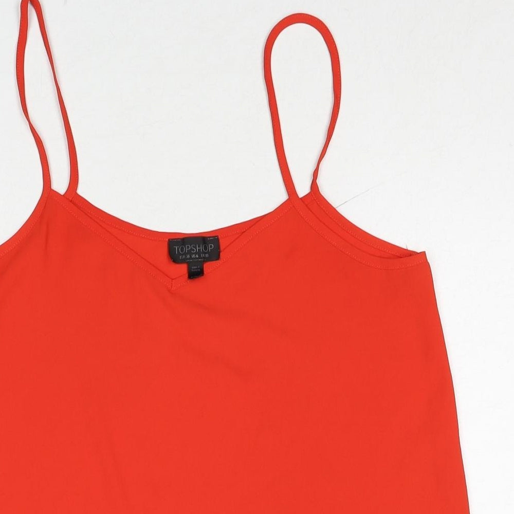 Topshop Womens Red Polyester Basic Tank Size 10 V-Neck