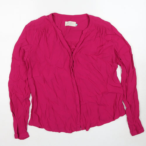 John Lewis Womens Pink Viscose Basic Button-Up Size 14 V-Neck