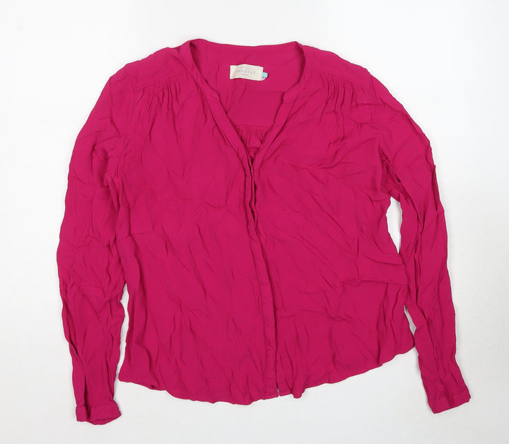 John Lewis Womens Pink Viscose Basic Button-Up Size 14 V-Neck