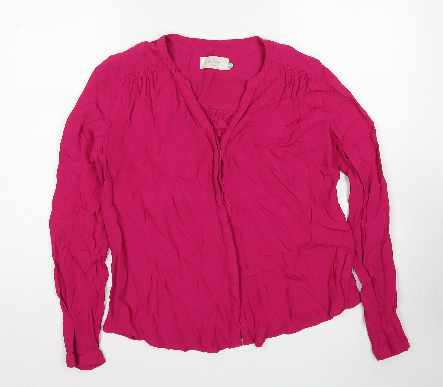 John Lewis Womens Pink Viscose Basic Button-Up Size 14 V-Neck