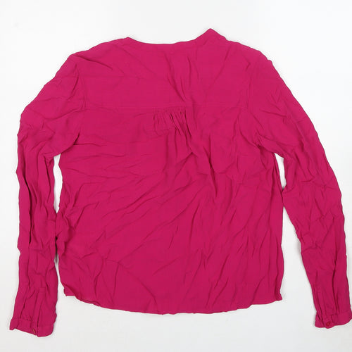 John Lewis Womens Pink Viscose Basic Button-Up Size 14 V-Neck