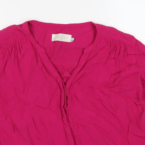 John Lewis Womens Pink Viscose Basic Button-Up Size 14 V-Neck