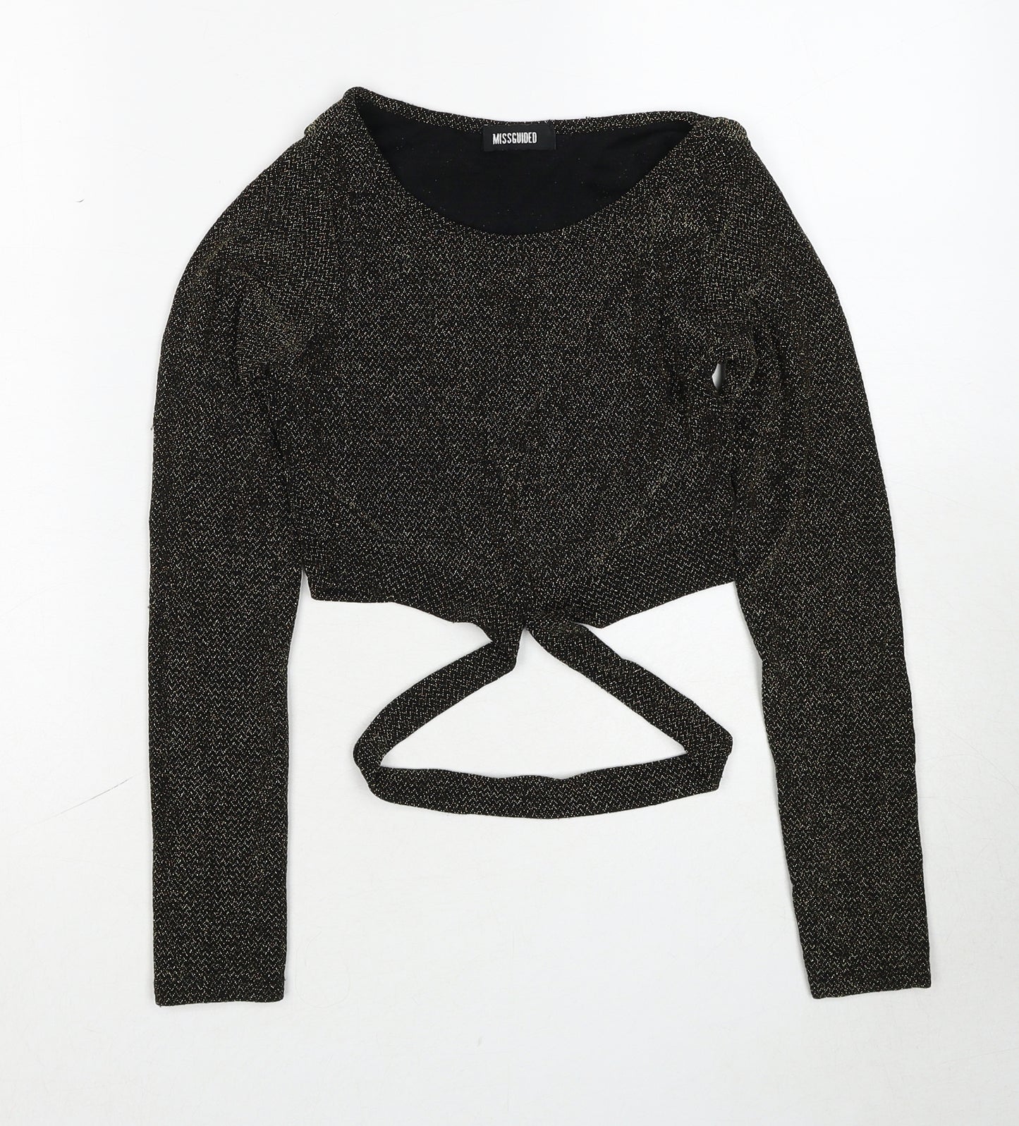 Missguided Womens Gold Round Neck Geometric Polyester Pullover Jumper Size 8