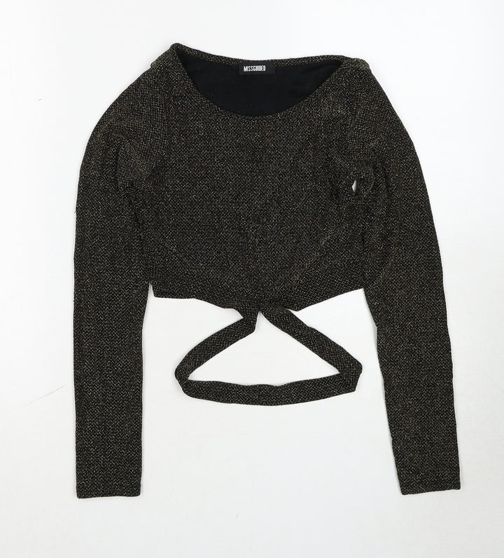 Missguided Womens Gold Round Neck Geometric Polyester Pullover Jumper Size 8