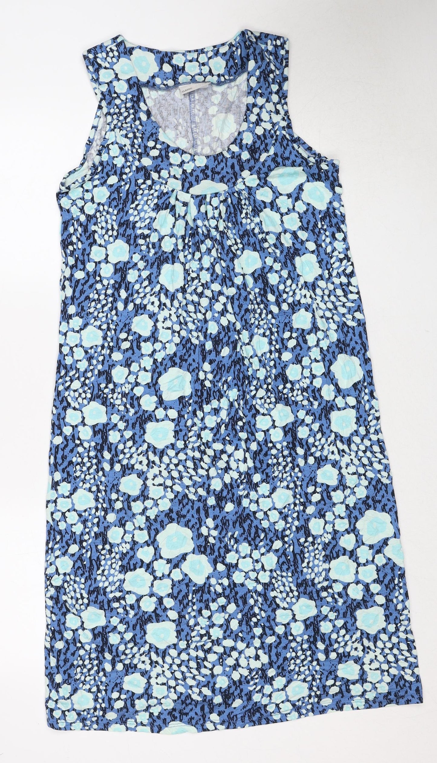 Laura Torelli collection Womens Blue Geometric Viscose A-Line Size S Round Neck Pullover