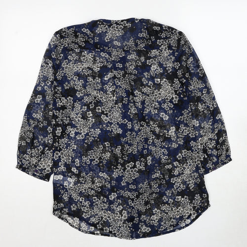 French Connection Womens Blue Floral Polyester Basic Button-Up Size 6 V-Neck