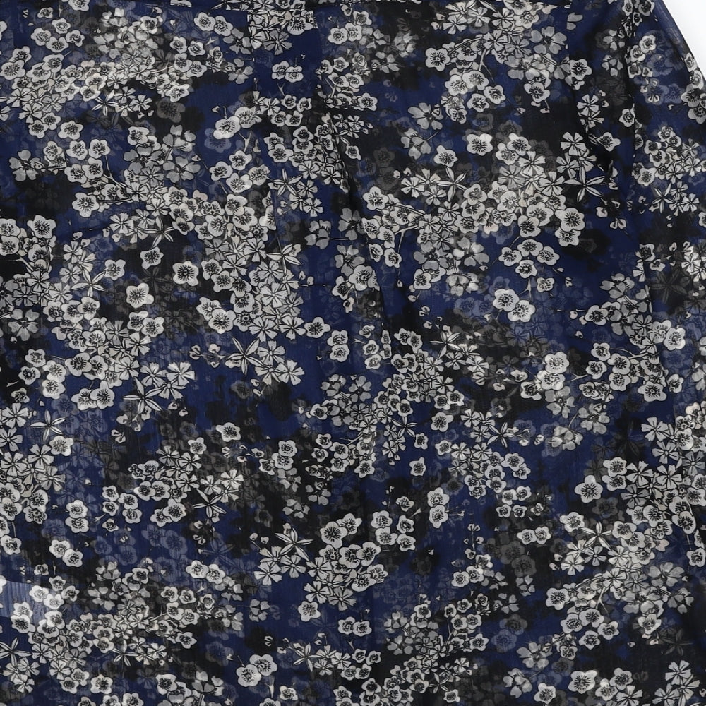 French Connection Womens Blue Floral Polyester Basic Button-Up Size 6 V-Neck