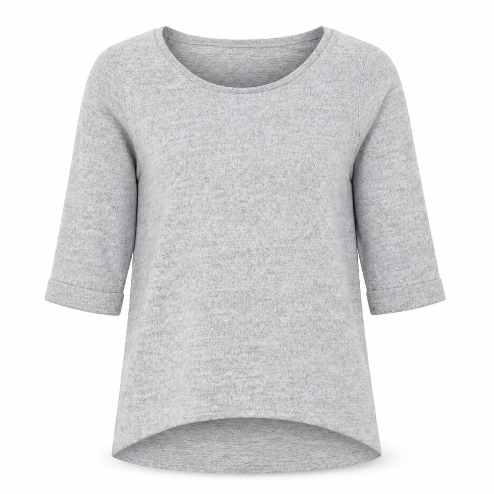 Front view of New Look women’s grey round neck polyester jumper, size UK 8