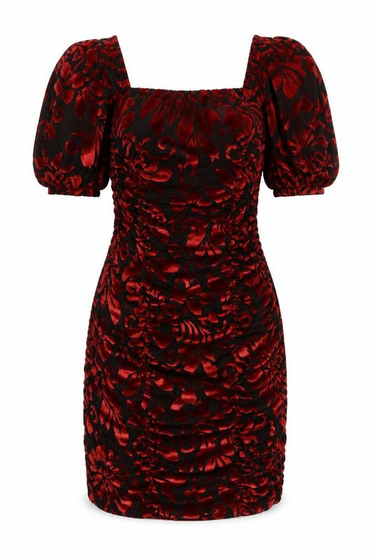 Front view of Nasty Gal women’s multicoloured floral polyester bodycon, size UK 6, round neck pullover