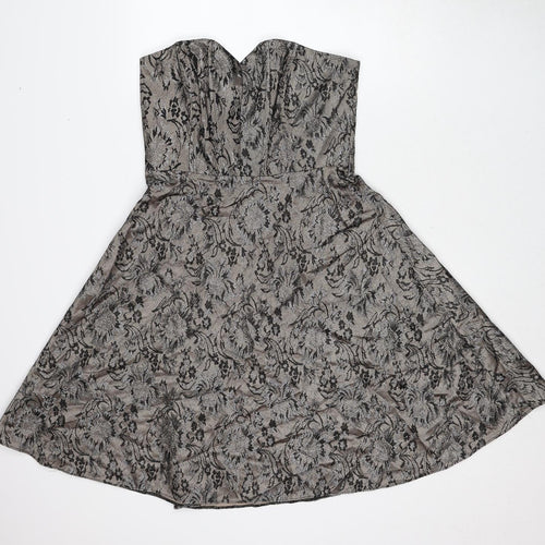 A Wear Womens Brown Floral Polyester Fit & Flare Size 14 Sweetheart Zip